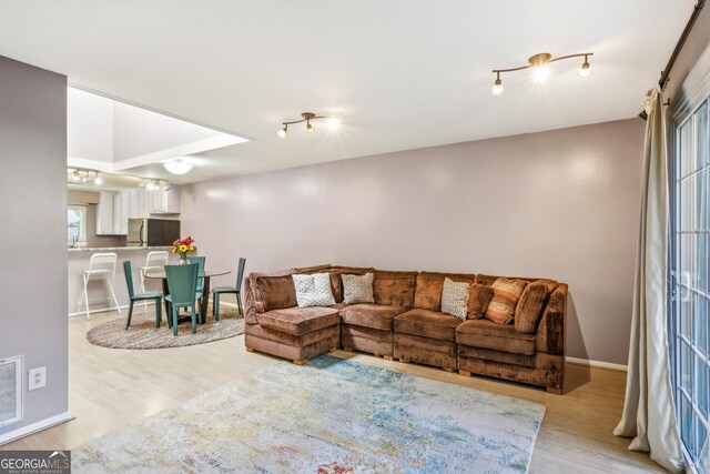 living room with plenty of natural light and light wood-type flooring