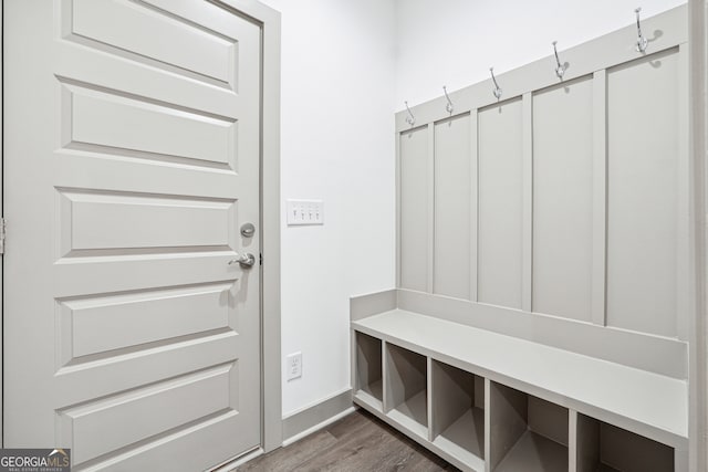 mudroom with hardwood / wood-style flooring