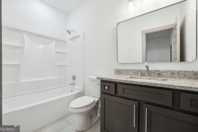 full bathroom with vanity, toilet, and shower / bathing tub combination