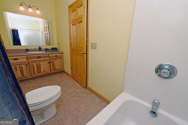 bathroom featuring tile patterned floors, vanity, and toilet