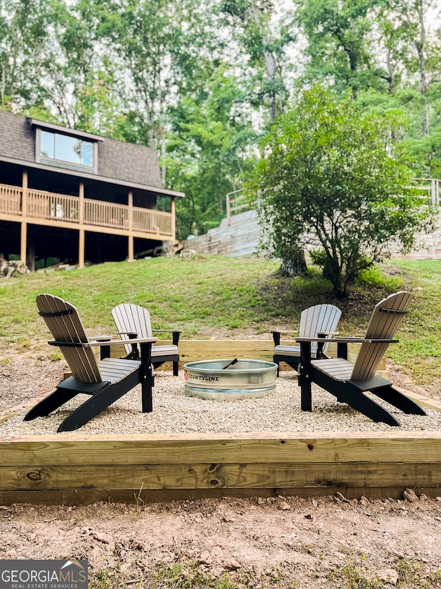 view of yard with a wooden deck