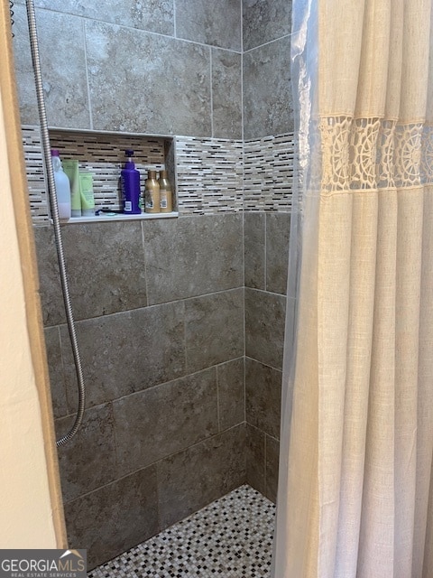 bathroom featuring a shower with shower curtain