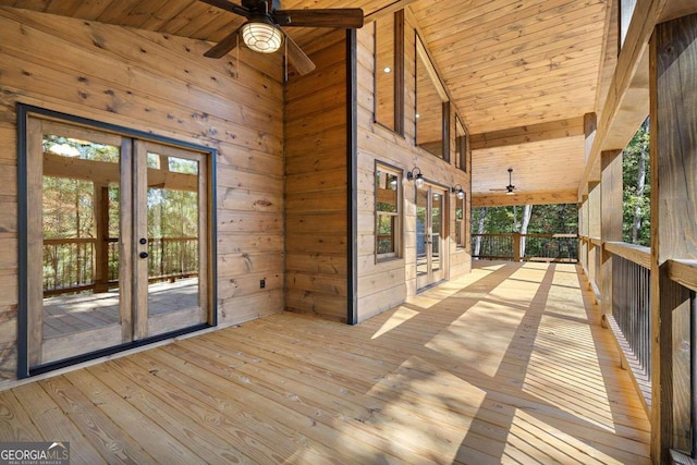 wooden deck with ceiling fan