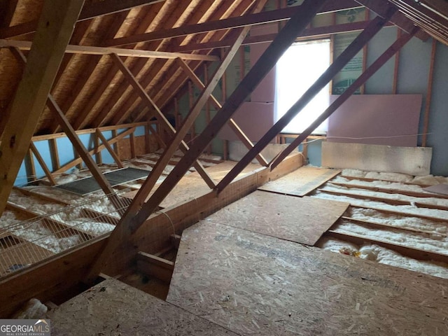 view of unfinished attic