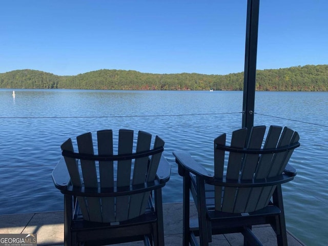 view of dock with a water view