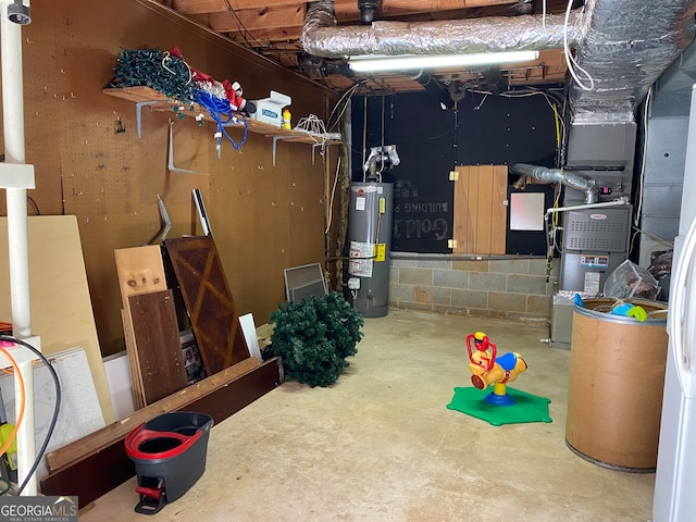 basement featuring water heater