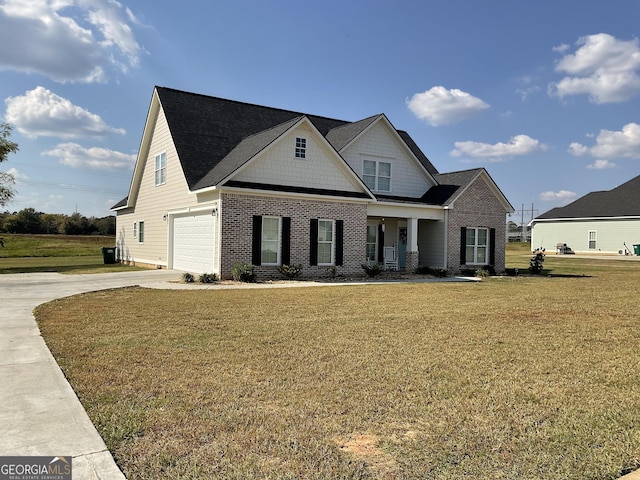 craftsman-style house with a front yard and a garage