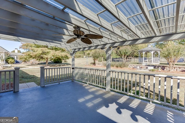 view of patio with a gazebo and a ceiling fan