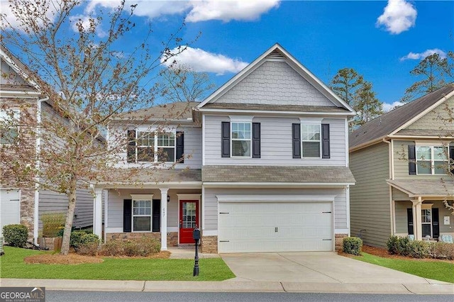 craftsman inspired home with a garage