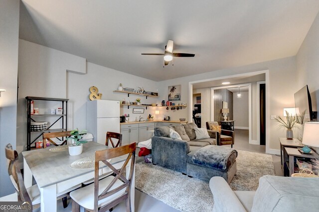 living room with ceiling fan