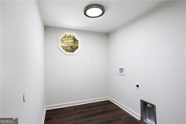 504 Milligan Dr, Stone Mountain, GA 30083 - clothes washing area with washer hookup, hookup for an electric dryer, baseboards, and dark wood finished floors