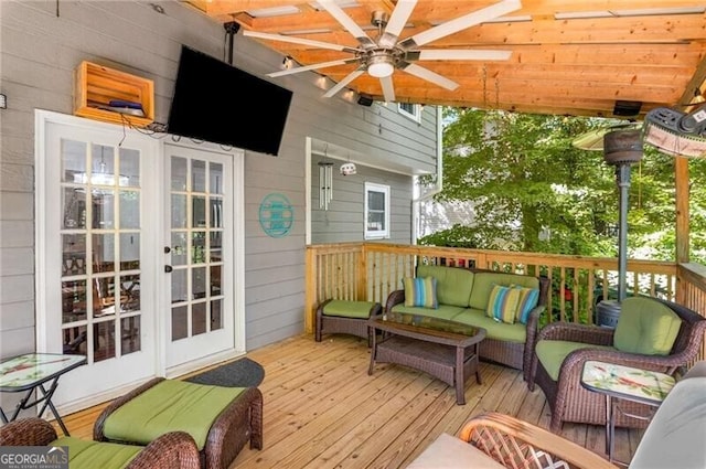 wooden terrace with french doors