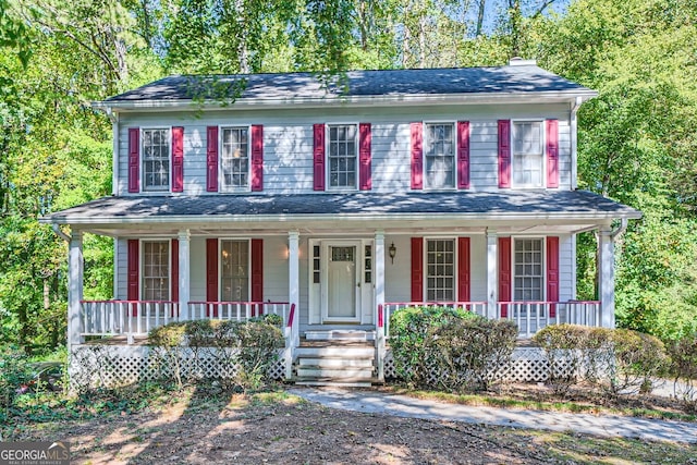 colonial home with covered porch