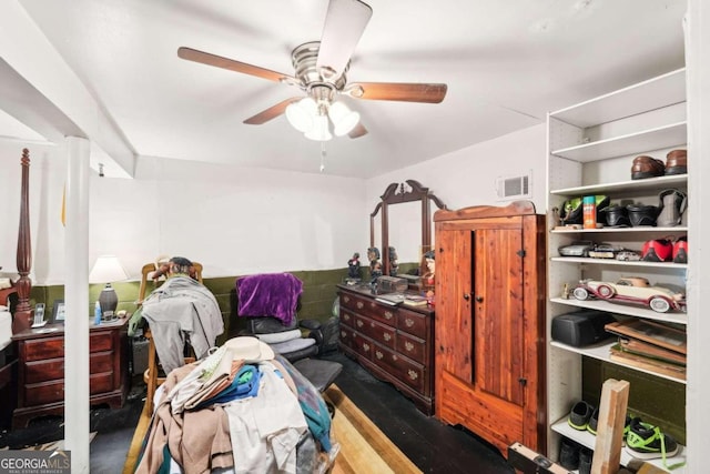 bedroom featuring ceiling fan and hardwood / wood-style floors