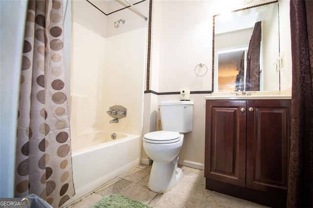 full bathroom with vanity, toilet, and shower / bath combination with curtain