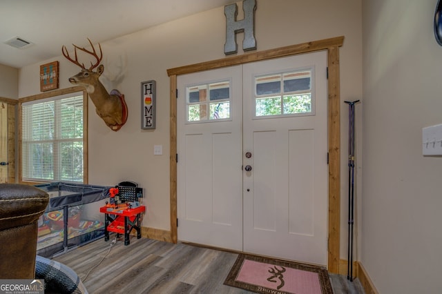 entrance foyer with light hardwood / wood-style floors and a healthy amount of sunlight