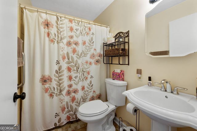 bathroom with sink, toilet, and a shower with shower curtain