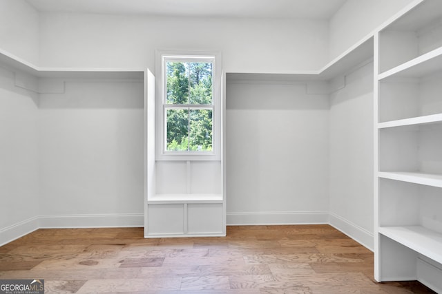 spacious closet with light hardwood / wood-style flooring