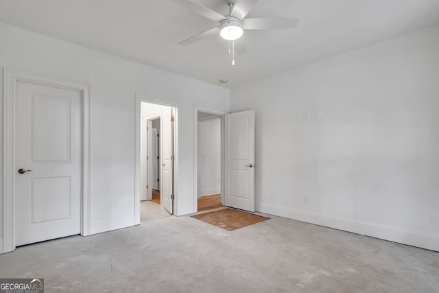 unfurnished bedroom with ceiling fan