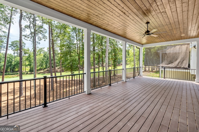 wooden deck with ceiling fan