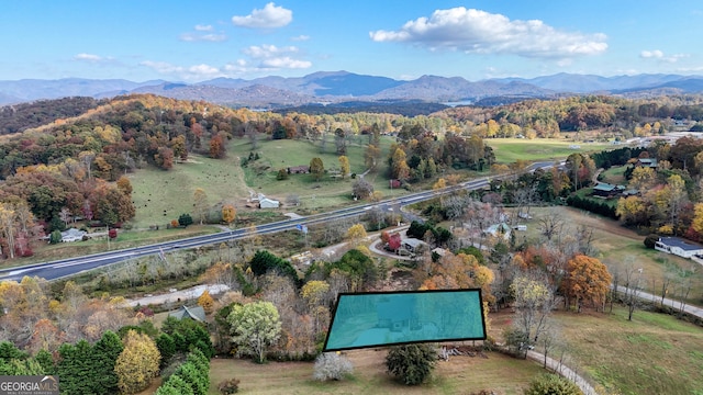 birds eye view of property with a mountain view