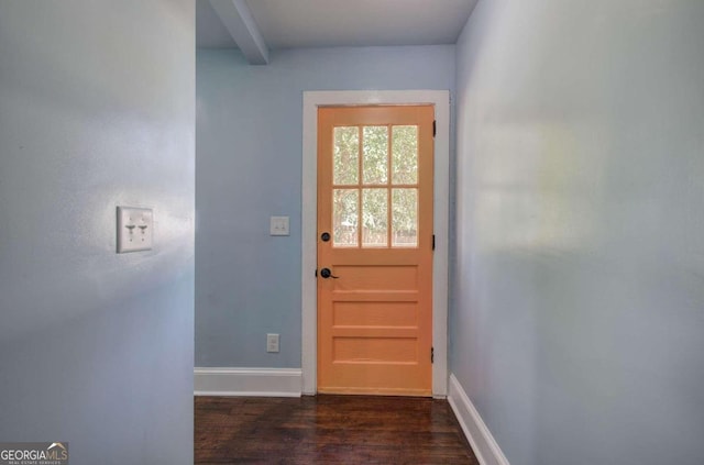 doorway with dark hardwood / wood-style flooring