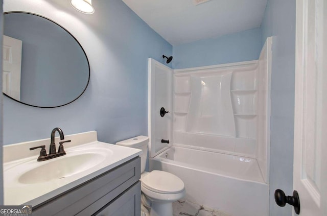 full bathroom with vanity, toilet, and tub / shower combination