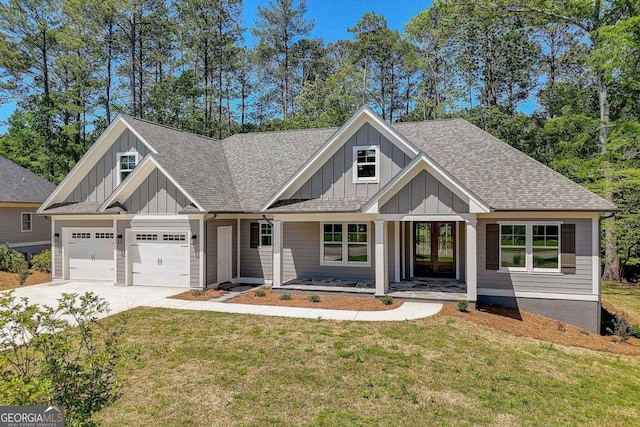 view of front of property with a porch and a front yard