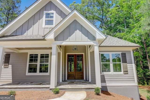 doorway to property featuring french doors