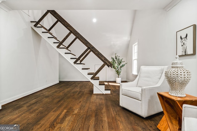 222 Valley View Dr, Rockmart, GA 30153 - living area with baseboards, stairway, and wood finished floors