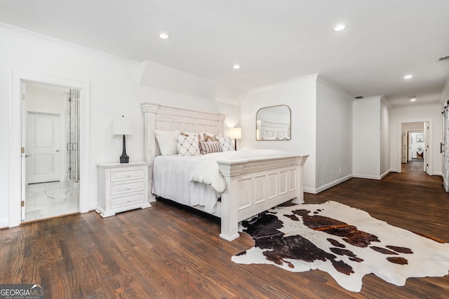 222 Valley View Dr, Rockmart, GA 30153 - bedroom featuring crown molding, dark wood-style floors, recessed lighting, and baseboards