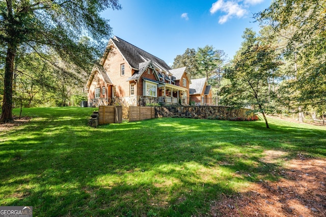 222 Valley View Dr, Rockmart, GA 30153 - exterior space with brick siding, a yard, and stone siding