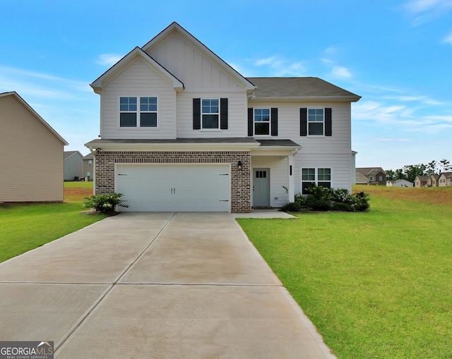 view of front of home featuring a front lawn and a garage