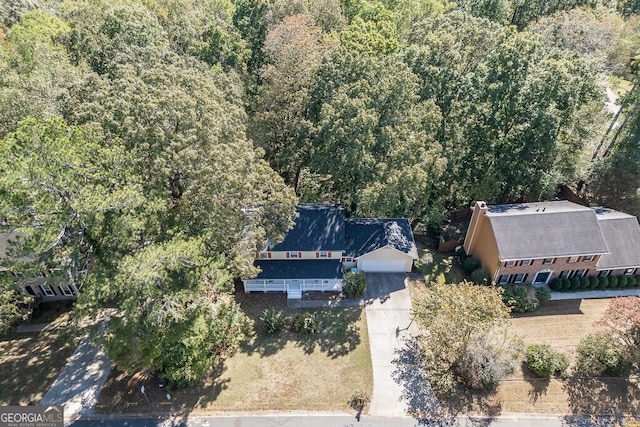 aerial view featuring a forest view