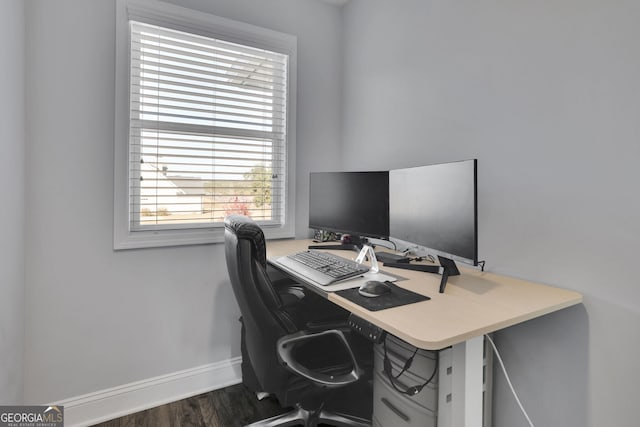 office area with dark wood-type flooring