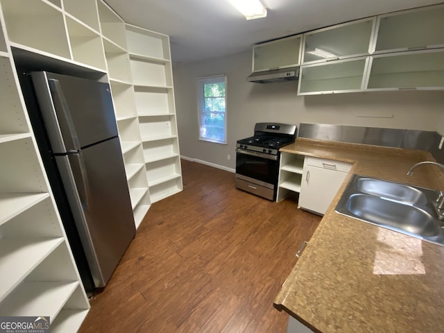 kitchen featuring white cabinetry, appliances with stainless steel finishes, sink, and dark hardwood / wood-style flooring