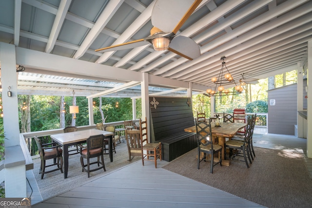 view of patio / terrace with a wooden deck and ceiling fan