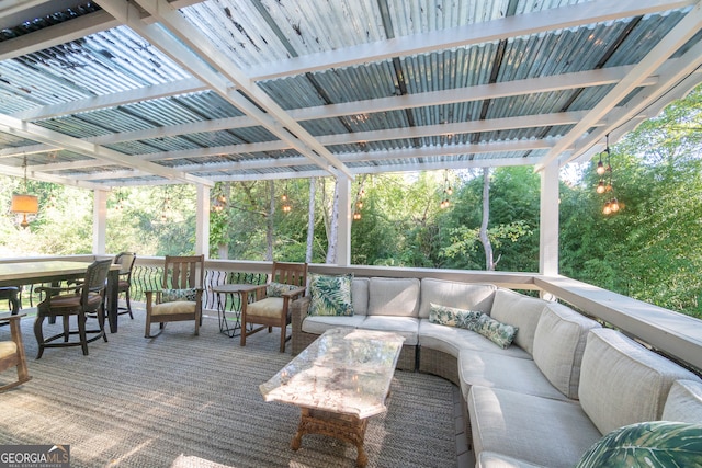 wooden deck featuring an outdoor living space