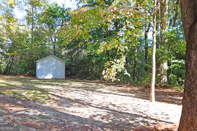 view of yard with a storage shed