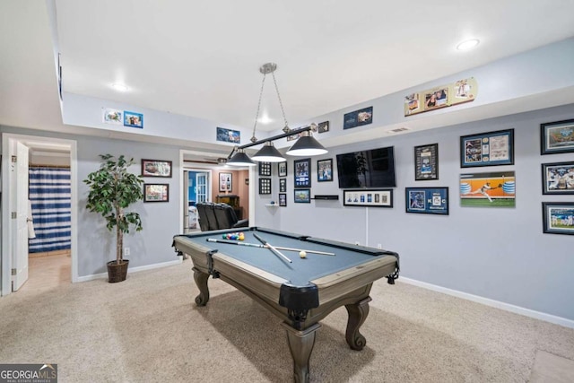 game room with pool table and carpet floors