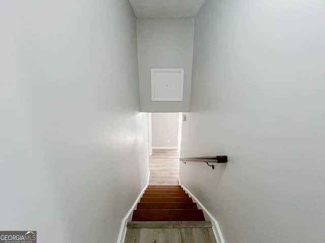 staircase with wood-type flooring