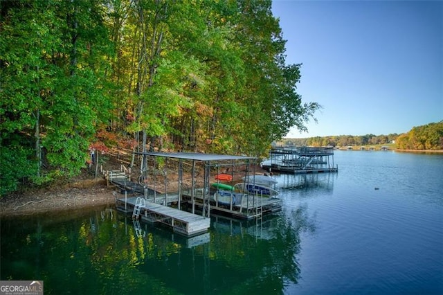 view of dock with a water view