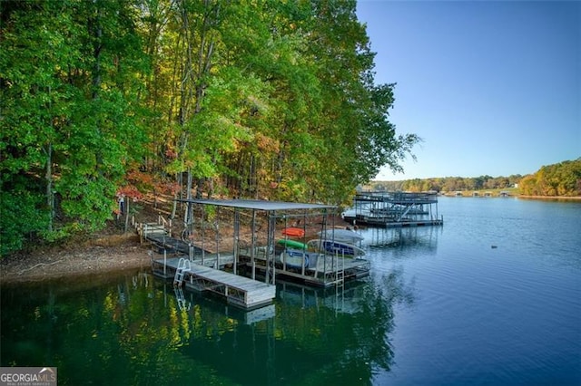 dock area featuring a water view