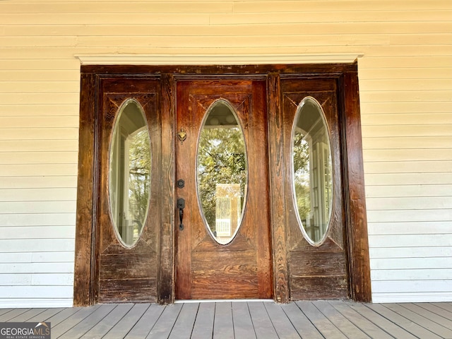 doorway to property featuring french doors