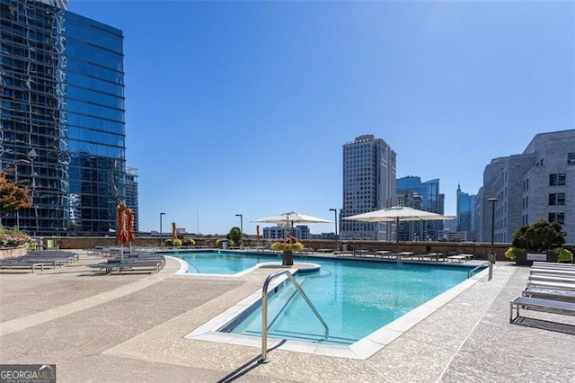 view of pool featuring a patio area