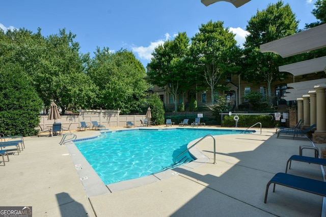 view of pool featuring a patio area