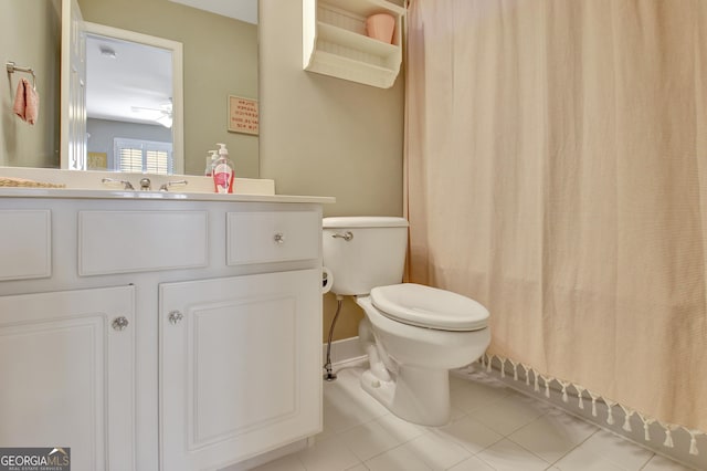 bathroom with tile patterned flooring, vanity, and toilet