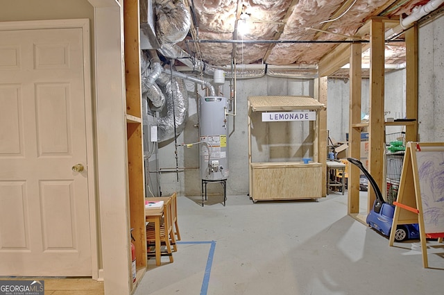 basement featuring gas water heater