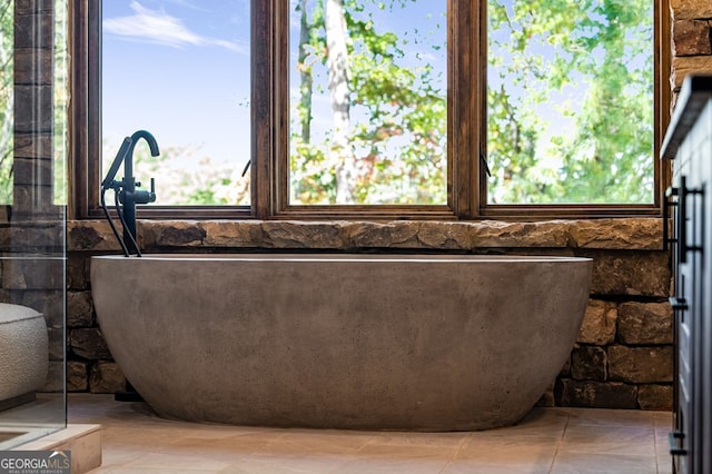 bathroom featuring a wealth of natural light and a washtub