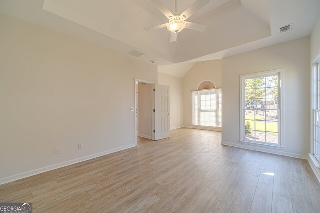 spare room with ceiling fan and light hardwood / wood-style flooring